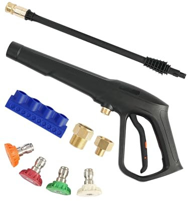 FOOCO Pressure Washer Gun Set, Max W.P. 2320PSI, B.P. 5000PSI, M22-14mm & M22-15mm Fitting, 4 Stainless Steel Nozzle Tips & Holder, Replacement for Ryobi Powerstroke Greenworks and More Power Washers