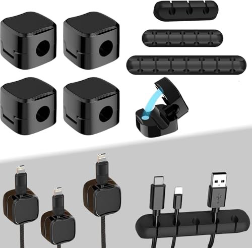 11 Pcs Cable Organiser, Cable Clips, Cable Management Clips, 3 Pack Silicone Adhesive Wire Cable Holder, Cable Management for Power Cords, Charging Cables In Office and Home (Black)