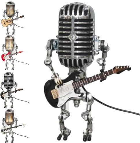 Nihexo Retro Style Microphone Robot Table & Desk Lamp with Mini Guitar (Black)