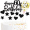 Tortendeko 60 Geburtstag Frau Mann, Schwarz Happy Birthday Cake Topper Geburtstag mit Konfetti Luftballon, Glitzer DIY Geburtstagskuchen Deko, Happy Birthday Kuchen Deko 60 Jahre Geburtstag