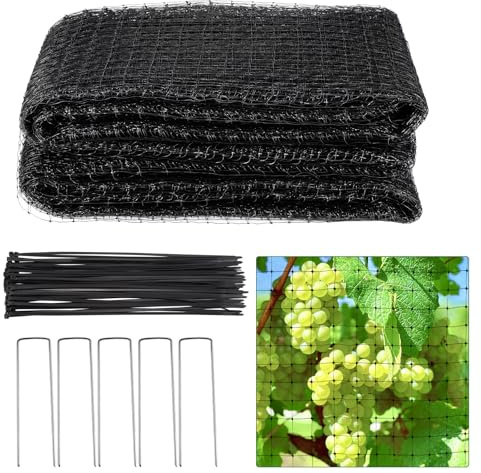 Gueenky Vogelschutznetz Teichnetz, 2,1×30m Vogelnetz Gartennetz Laubnetz Feinmaschig Schwarz, 15x15mm Maschen Vogelabwehr Netz Laubschutznetz Teich mit Kabelbinder U-förmige Nägel