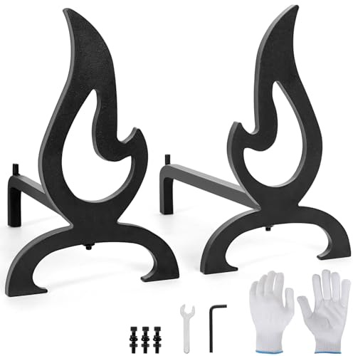 Zettfuly Ghisa Camino Andirons | Andirons decorativi per caminetti a legna, design resistente ed elegante a forma di fuoco