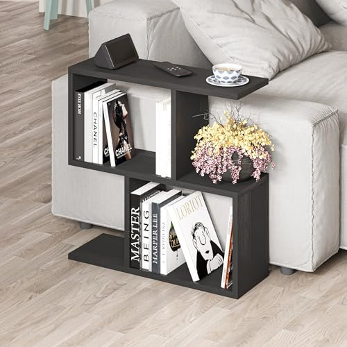 Hocuspicus HOCUS PICUS 2 Tier Storage End Side Table - Versatile C Table - 60x60x19.50cm - Shelves Organizer Office Living Room End Desk Stand Display (Black Wood)