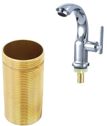 Wasserhahn Verlängerte Hohe, Wasserhahnverlängerung mit Gewinderohr Kaltwasserhahn Armaturen Nippel aus Edelstahl, Zubehör für Bad Küche Becken (Gold 60MM)