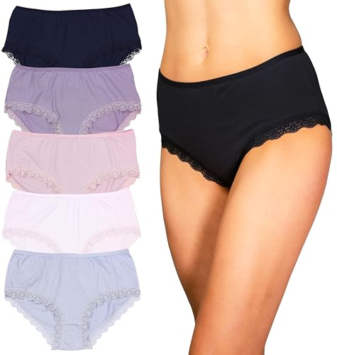 Alkato Slips Damen 5er Pack | Frauen Unterhose Unterwäsche Baumwolle Hohe Taille Pantys Spitze Große Größen
