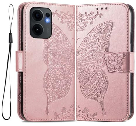 GOKEN Funda para OPPO Reno 13F (4G/5G) - Carcasa Cuero Sintético Premium y Silicona Suave, Antigolpes, Tapa Cartera con Ranuras para Tarjetas y Soporte Plegable -Oro Rosa
