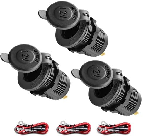 3 Pcs Zócalo del Encendedor de Cigarrillos Toma Mechero 12V / 24V DC, Toma de Encendedor con Fusible y 1m Cable, Waterproof Enchufe del Encendedor de Cigarrillos Outlet para Coche, Motocicleta, Barco