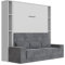 SMARTBett Set Schrankbett M1 140x200 + 2 Standregale LED in PERLGRAU inkl. Sofa Anthrazit