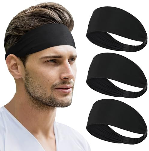 Beister Pack of 3 Sport Stirnbänder Damen & Herren, Double Sided Feuchtigkeitsabführend Workout, Schweißband rutschfest, Highly Stretchy Haarband für Laufen, Radfahren, Basketball
