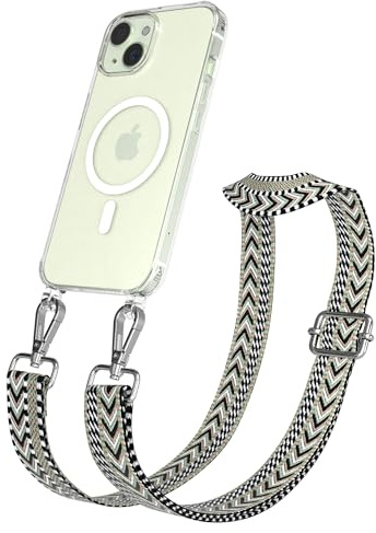 EAZY CASE Handykette - Verstellbares Taschenband kompatibel mit iPhone 15, Schulterriemen, Handykordel mit Silikon Hülle, Qi Charging kompatibel, Umhängetasche, Grün Schwarz Silber