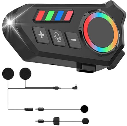 OBEST Motorcycle Helmet Speaker, Bluetooth Headset With LED And RGB Ambient Light, High-Definition Noise Reduction, IPX8 Waterproof, Wireless Hands-Free Speaker, Compatible With All Helmets