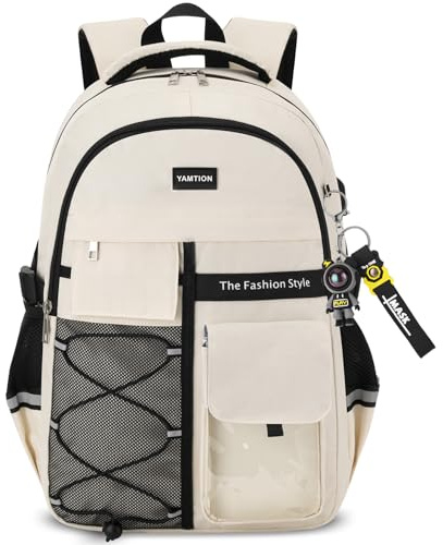 Rucksack für Männer und Frauen, Reise-Laptop-Rucksack mit großer Kapazität und USB-Ladeanschluss für die Arbeit, Schulbüchertasche für Teenager Mädchen Jungen High School College Studenten, Beige