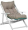 Klappbarer Holzsessel mit gepolstertem Kissen und weißem Gestell, in 3 Positionen verstellbar, ideal für Garten, Terrasse oder Balkon (Taupe)