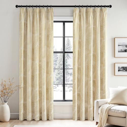 MIULEE Samtvorhang Blattgolddruck Blickdicht 2er Set B140 H225 Creme Weiß | Weicher Samtvorhang mit edlem Blattgolddruck und Kräuselband, blickdicht, elegante Deko für Wohnzimmer und Schlafzimmer