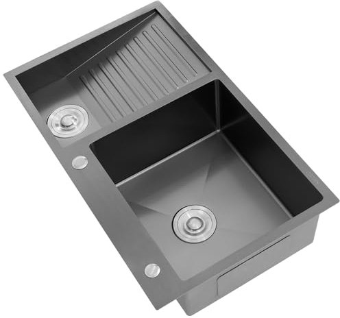 KOOGIMDDR 70x48cm Negro Gris Fregadero de lavandería, 304 Acero Inoxidable Lavabo de lavanderia balcón de Lavabo, pila de lavadero con Lavabo Lavadero Fácil De Limpiar Doble Fregadero