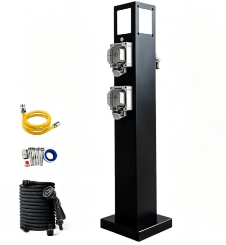 Wassersäule für den Außenbereich, Multifunktionaler Wasserhahnpfosten mit Wasser und Strom, Brunnenhahn mit Lichtern und Steckdosen(80cm/31in)