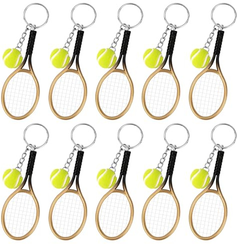 Yesaler Sport Schlüsselanhänger Mini Tennisschläger Schlüsselanhänger Leicht Tennis Schläger Schlüsselring für Tennisliebhaber 10 Stück (Gold)