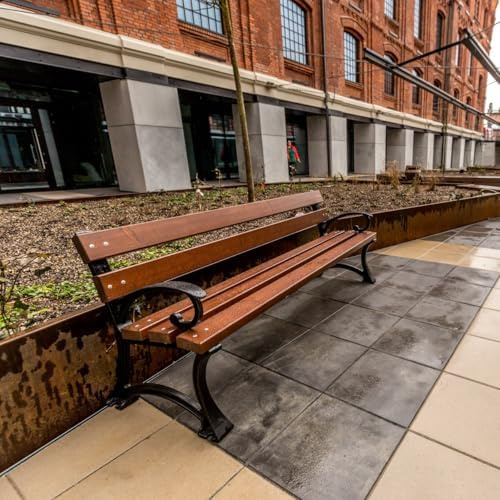 REKORD Gartenbank 170 x 59 x 73 cm Robuste Parkbank aus Metall und Holz mit Rückenlehne wetterfeste Outdoor Sitzbank Bank für Garten Terrasse Balkon Vorgarten - Gdansk BIS - Palisander