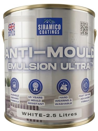 SIRAMICO COATINGS I Anti Mould Paint Ultra I 2.5 Litres I Brilliant White Matt Finish I 10 Year Anti Mould Protection Emulsion Paint For Bathrooms, Kitchens, Walls and Ceilings