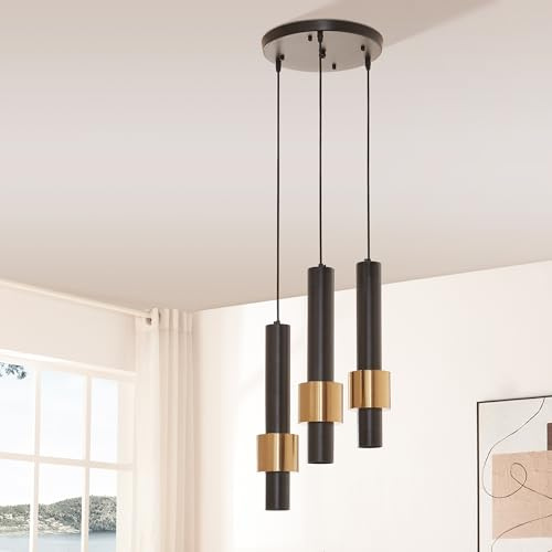 lux.pro Pendelleuchte Lulled Hängelampe Esstisch 3-flammig Hängeleuchte Zylinder 200 x Ø28 cm Wohnzimmerlampe GU10 höhenverstellbar Metall Schwarz/Gold