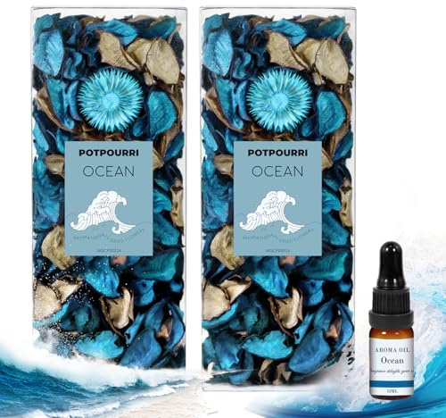 SCENTORINI Ocean Dried Flower Potpourri 240g Blue Petals Essential Oil | 240g Ocean Dried Flower Potpourri with Blue Petals and 10ml Essential Oil for Bowls, Vases, Trays and Home Decor