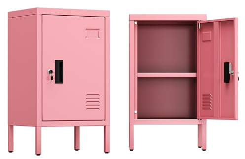 Livoverse Mehrzweckschrank, Metallschrank mit Schloss und Regalen,Geeignet für Schule, Büro und Zuhause, Muss Zusammengebaut Werden,Rosa