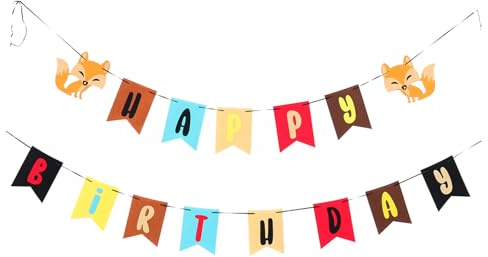 ERINGOGO Kreatives Fuchs Geburtstagsbanner aus Reißfestem Vliesstoff Party Wimpelkette für Kindergeburtstag Bunte Geburtstagsgirlande zur Partydekoration
