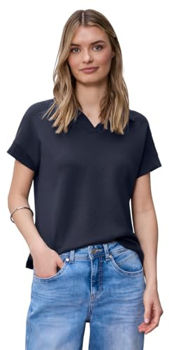 Street One Kurzarm Poloshirt mit Rippdetail Shadowed Navy 38