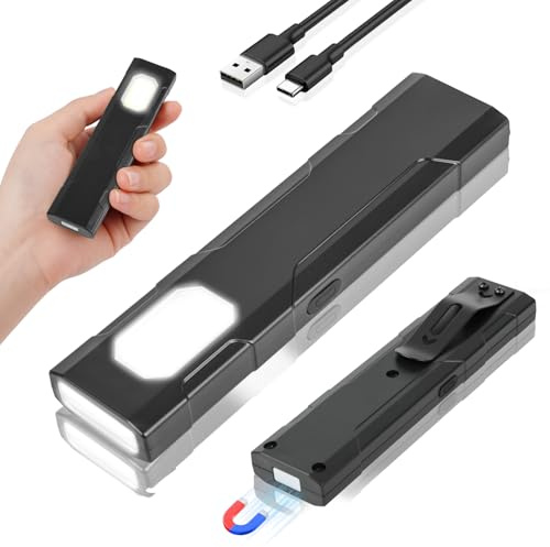 ABOHU USB C Wiederaufladbare Klein Taschenlampe, LED Arbeitsleuchte, Inspektionslampe COB LED Handlampe mit Magnet und Clip, 5 Modi Helligkeit Arbeitslampe für Wartung, Camping, Wandern, Notfal