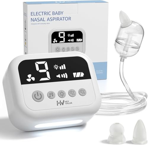 Aspirateur nasal Mouche-bébé électrique |9 forces d'aspiration Aspirateur à sécrétions nasales Aspirateur pour bébé rechargeable avec musique Mouche Bebe electrique Weiß2