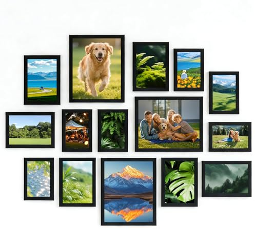 twirush 15 Stück Bilderrahmen Set, Bilderrahmen Collage in Verschiedenen Größen 10 × 15,13 × 18, 20 × 25 cm, Multi-Fotorahmen für Wand- und Tischdekoration, Bilderrahmen für Wohnzimmer Büro Zuhause