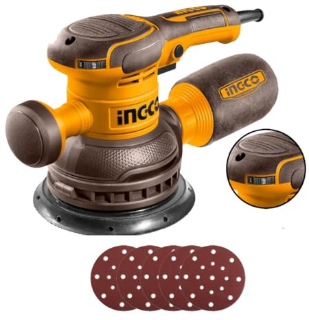 Ingco Rs4516 Levigatrice Rotorbitale 450 W con 5 PZ Carta abrasiva Disco 150 Mm