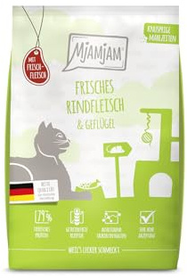 MjAMjAM - Premium Trockenfutter für Katzen - Knusprige Mahlzeiten - Frisches Rindfleisch & Geflügel, 1er Pack (1x1,5kg), getreidefrei