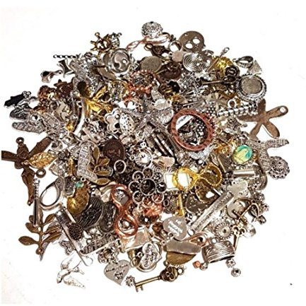 Metall Anhänger Mix 100g Verbinder Metallperlen für Halskette Charm Mischung Mix Bunt Silber Gold von Vintageparts, DIY-Schmuck Fassung Medaillons Anhänger Ketten M66