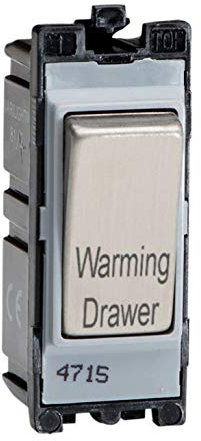 Varilight Brushed Steel Powergrid Engraved Module 20 Amp 1-Way Double Pole Switch 'Warming Drawer'