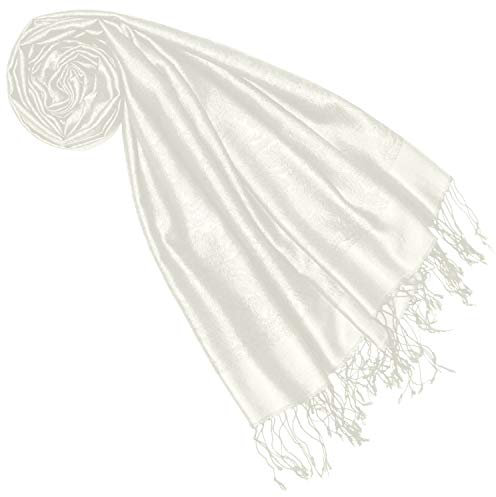 Lorenzo Cana - Damenschal Pashmina, Stola aus 70% Seide und 30% Viskose, Paisleymuster Schaltuch, 70 cm x 190 cm, creme weiss - 7842177