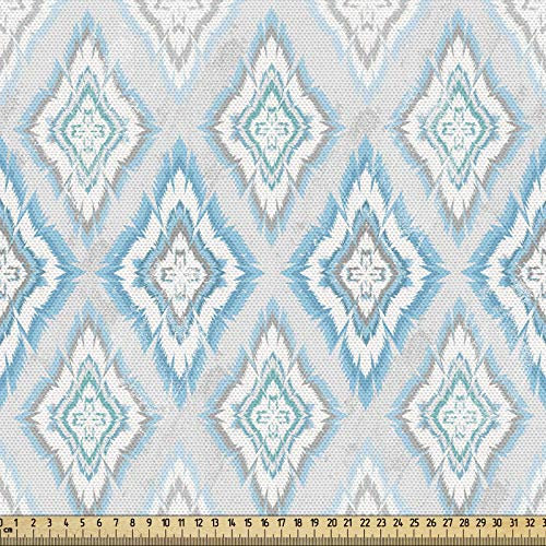 ABAKUHAUS Ikat Gewebe als Meterware, Aztekische Peruanische Kultur, Schön Gewebten Stoff für Polster und Wohnaccessoires, 1M (148x100cm), Himmelblau Weiß Grau