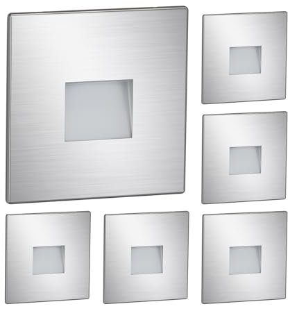 ledscom.de 6 Stück LED Treppenlicht/Wandeinbauleuchte FOW für innen und außen, Downlight, eckig, edelstahl, 85 x 85mm, warmweiß
