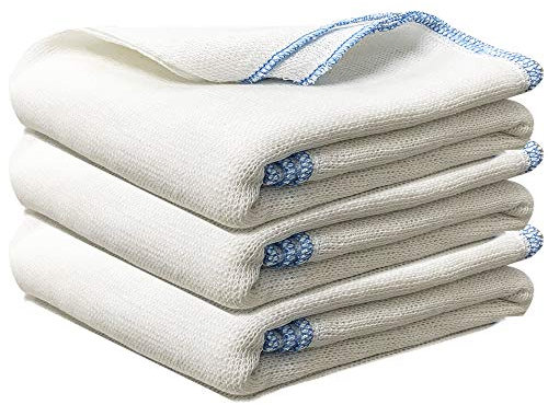 Towelogy® Pack Of 3 White Cotton Dish Cloths Extra Large HEAVY DUTY Biodegradable Commercial Grade Dishcloths Kitchen Cleaning Tea Towels Washcloths 38x45cm (White/Blue Coded, Pack Of 3)