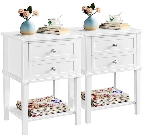 Yaheetech 2X Nachttisch Nachtschrank mit 2 Schubladen und Ablagefach Holz Beistelltisch Sofatisch Nachtkommode Boxspringbett Nachtkonsole, 45x35x61cm
