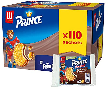 Goûter Prince de LU Chocolat - Biscuits Fourrés Goût Chocolat - Au Blé Complet - Présentoir de 110 Sachets Format Pocket de 2 Biscuits (40 g)