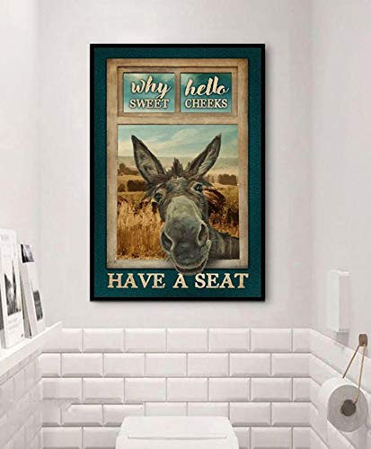 Inga Donkey Why Hello Sweet Cheeks Badezimmer-Poster Esel-Liebhaber Geschenk lustiges Geschenk Metallschilder 20,3 x 30,5 cm