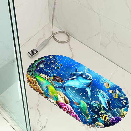 Sticker Superb Karikatur Schildkröte Delfin Löwe Blume Liebe Wanneneinlage Anti-Rutsch Badematte PVC, Badewanne Duschmatte für Kinder Baby, Badewannenmatte mit Saugnäpfen (Mehrfarbig 5)