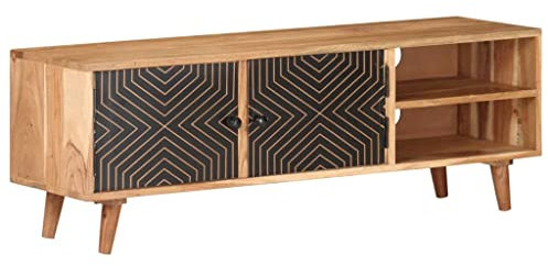 vidaXL Akazienholz Massiv TV Schrank 2 Ablagefächer 2 Türen Lowboard TV Möbel Sideboard Fernsehtisch Fernsehschrank HiFi-Schrank 115x30x39cm