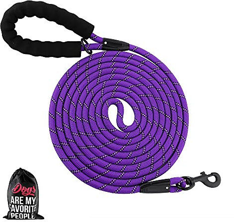 Plutus Pet Long Rope Dog Lead - Comfortable Padded Handle, Reflective Nylon Heavy Duty Rope, 4.5m, 6m, 9m for Small to Large Dogs (Violet)