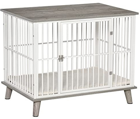 PawHut Hundekäfig für Zuhause, Abschließbar Hundehütte mit Kissen, Hundebox mit Tür, Hundehaus für mittelgroße Hunde unter 15 kg, Grau, 86 x 60 x 70 cm