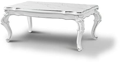 Möbel29 Couchtisch, Wohnzimmertisch, Tisch Silber Dekor Marmor Weiß Hochglanz, 120x50