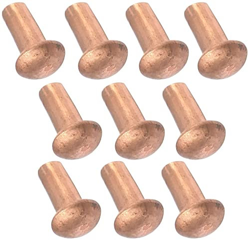 AERZETIX - C48024 - Lot de 10 Rivets en cuivre Ø2.5x6mm à tête demi-ronde - rivet à tête bombée - rivet plein/rivet à frapper - DIN 660