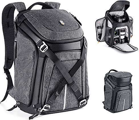 K&F Concept Wasserdichter Professioneller Kamerarucksack,Fotorucksack für 2 Kameras und 15,6 Zoll Laptop mit Regenschutzhülle