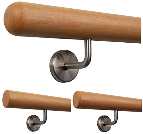 TIBU Handlauf Holz Buche Ø 50 mm Geländer Treppe 0,3m - 5m, Länge 120 cm und Enden Halbkugel gefräst